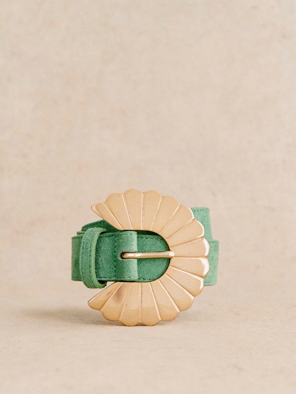 🌱Sézane Sandy Green Suede Belt with Gold Buckle
